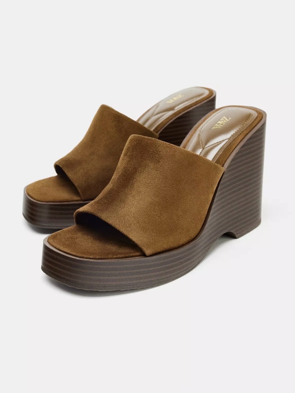 Zara suede platform wedge sandals -brown - Picture 5 of 7